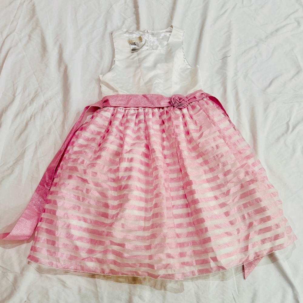 Pink and White Striped Dress with Bow